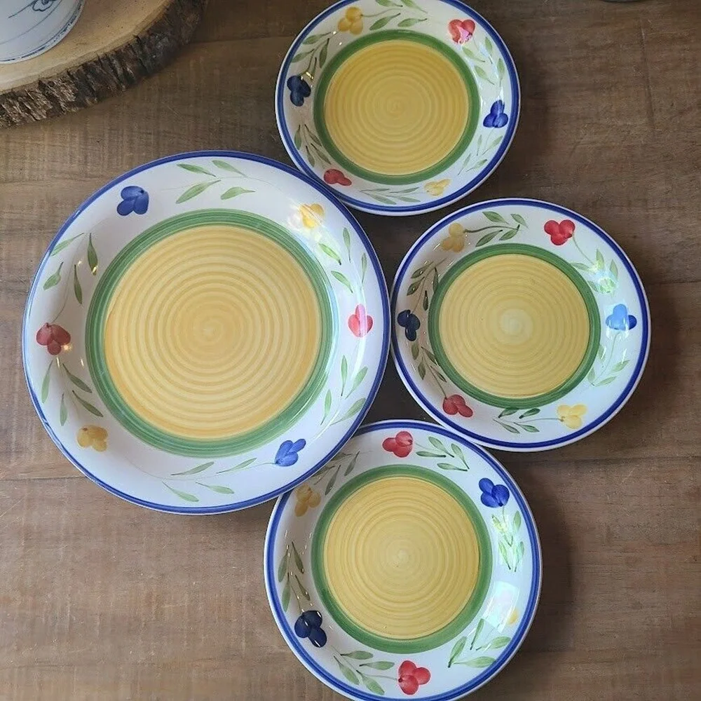 Pier 1 122 Hand Painted‎ Stoneware Salad Dinner Plates Floral Set Of 4